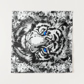 Sibirischer White Tiger Head - Tiger Blue Eyes Tap Wandteppich (Vorderseite (Horizontal))
