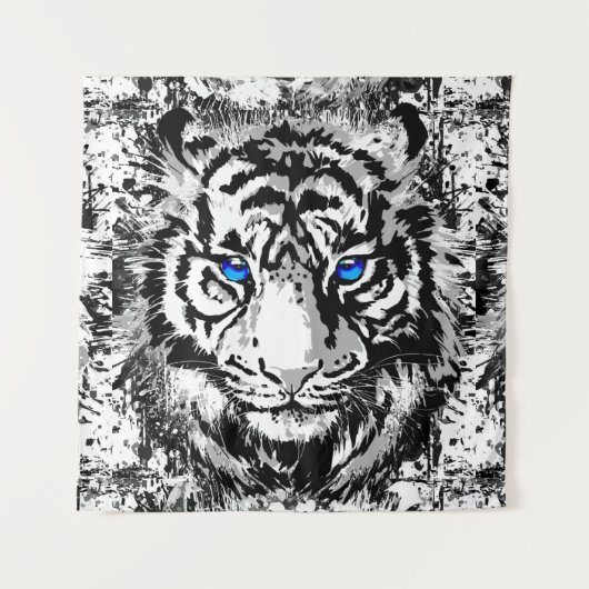 Sibirischer White Tiger Head - Tiger Blue Eyes Tap Wandteppich (Vorderseite)