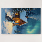 Sibirisches Husky-Schneehütten-Weihnachtsbild Puzzle (Horizontal)