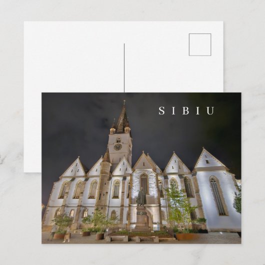 Sibiu Kathedrale am Abend Postkarte (Vorne/Hinten)