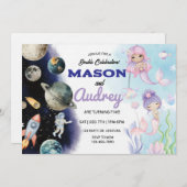 Sibling Birthday, Joint Birthday, Space, Mermaid Einladung (Vorne/Hinten)