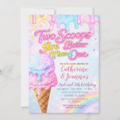 Sibling Double the Scoops Joint Birthday  Einladung (Vorderseite)