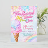 Sibling Double the Scoops Joint Birthday  Einladung (Stehend Vorderseite)