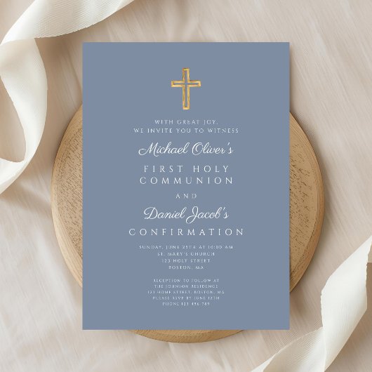 Siblings Boy First Communion Confirmation Joint Einladung