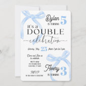 Siblings Double Birthday Blue Coquette Einladung (Vorderseite)