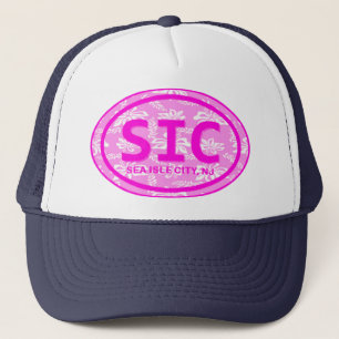 SIC Sea Isle City NJ Pink Floral Beach Tag Hat Truckerkappe