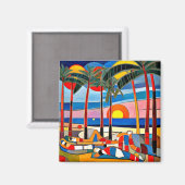 Sich bei Sonnenuntergang sonnen Magnet (Vorderseite/Rückseite)
