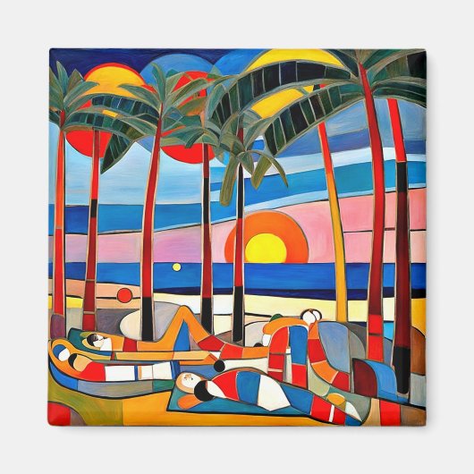 Sich bei Sonnenuntergang sonnen Magnet (Vorne)