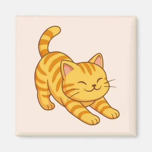 Sich streckende orange getigerte Katze Beige Magnet (Vorne)