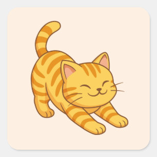 Sich streckende orange getigerte Katze Beige Quadratischer Aufkleber