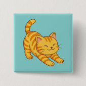 Sich streckende orange getigerte Katze grün Button (Vorderseite)
