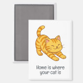 Sich streckende orange getigerte Katze mit individ Magnet (Vorderseite/Rückseite)