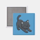 Sich streckende schwarze Katze auf Blau Magnet (Vorderseite/Rückseite)