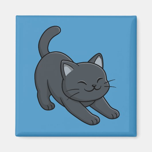 Sich streckende schwarze Katze auf Blau Magnet (Vorne)