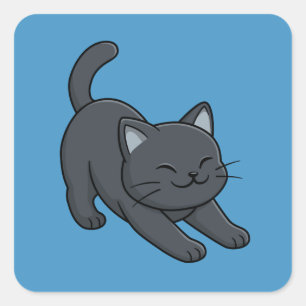 Sich streckende schwarze Katze auf Blau Quadratischer Aufkleber