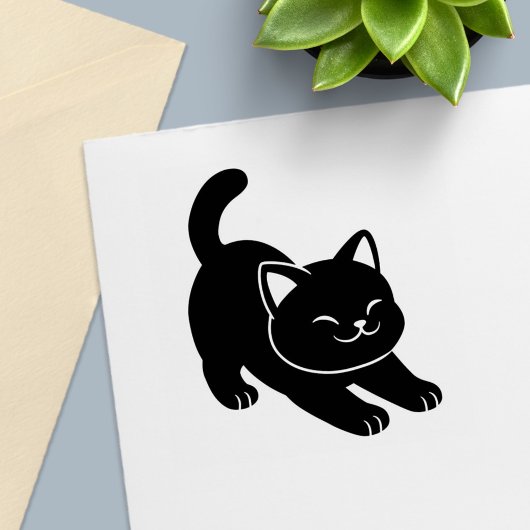 Sich streckende schwarze Katze Permastempel