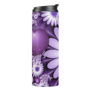 Sich verlieben Abstrakte Blumen und Herzen Fraktal Thermosbecher