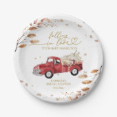 Sich Verlieben – Roter Vintage-LKW – Baby Shower Pappteller (Vorderseite)
