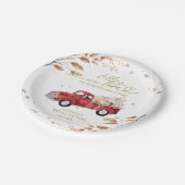Sich Verlieben – Roter Vintage-LKW – Baby Shower Pappteller (Schrägansicht)