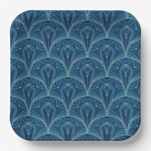 Sich wiederholendes geometrisches Art Deco-Muster Pappteller (Vorderseite)