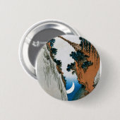 Sichelförmiger Mond, Brücke und Wasserfall. Japan Button (Vorne & Hinten)