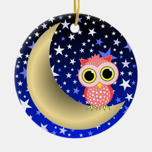 sichelförmiger Mond und Eule Keramikornament (Vorne)