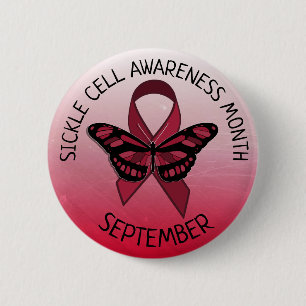 Sichelzellenbewusstsein Burgund Ribbon Button