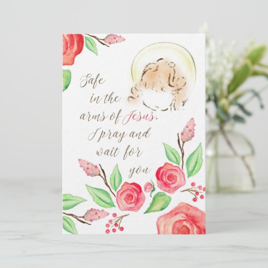 Sicher in den Armen des Säuglings Jesus Verlust Pr Einladung (Stehend Vorderseite)