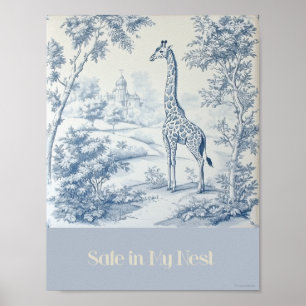 Sicher in meinem Nest Blue Giraffe Kinderzimmer Po Poster