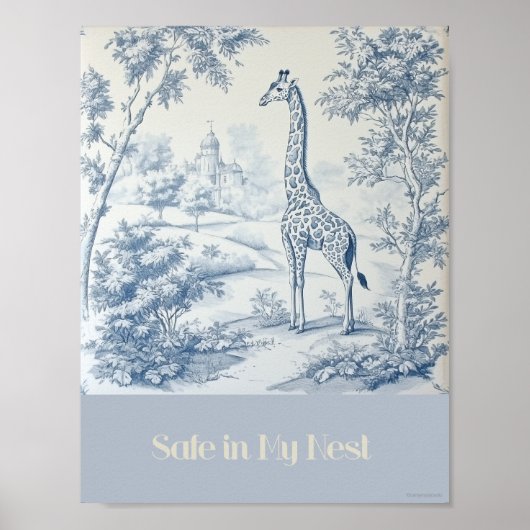 Sicher in meinem Nest Blue Giraffe Kinderzimmer Po Poster (Vorne)