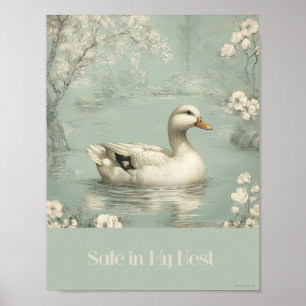 Sicher in meinem Nest-Grüne-Ente-Kinderzimmer-Post Poster