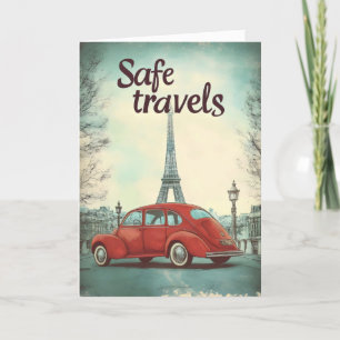 Sichere Reisen Retro-Auto Paris Feiertagskarte