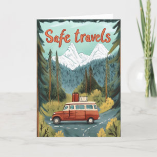 Sichere Reisen Retro-Landschaftsauto Feiertagskarte