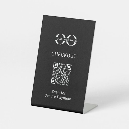 Sicherer Checkout-Tabletop-Sign mit QR-Code Sockelschild (Vorderseite)