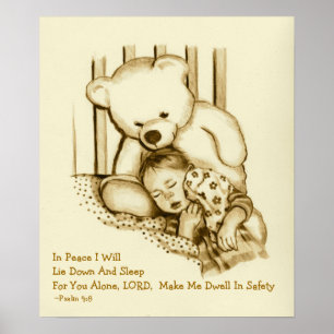 Sicherer Schlaf: Bibel-Vers: Teddybär mit Kind Poster