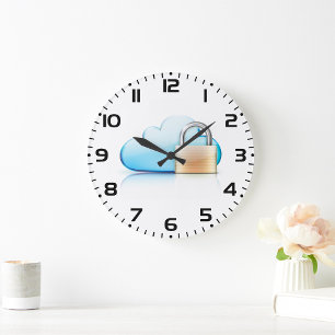 Sicheres Cloud-Speicher-Symbol mit Vorhängeschloss Große Wanduhr