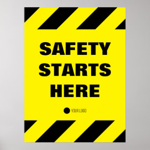 Sicherheit beginnt hier mit einem gelben schwarzen poster