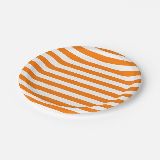 Sicherheit Orange und Weiße Streifen Pappteller (Schrägansicht)