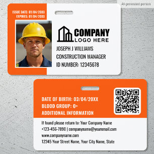 Sicherheits-ID-Foto-Logo-QR-Code Orange Mitarbeite Ausweis