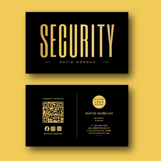 Sicherheits-QR-Code-Logo Schwarz und Gold Visitenkarte