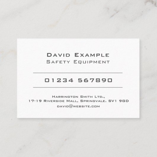 Sicherheitsausrüstung mit Foto des Betriebsinhaber Visitenkarte (Rückseite)