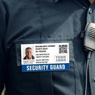 Sicherheitsdienst Ausweis Foto Name Logo QR Blau Namenschild