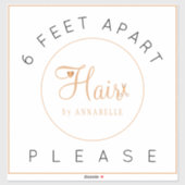 Sicherheitsdistanzzeichen Haarsalon Name eleganter Aufkleber (Blatt)