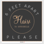 Sicherheitsdistanzzeichen Haarsalon Name eleganter Aufkleber (Blatt)