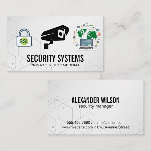 Sicherheitskamera | Sperre | Globale Datensicherhe Visitenkarte (Vorne/Hinten)