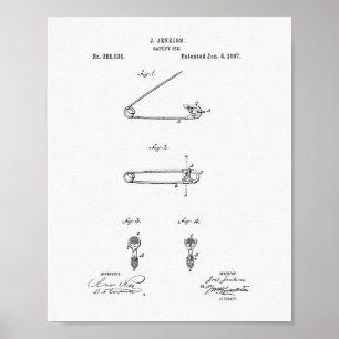 Sicherheitsnadel 1887 Patent Kunst Weiß Papier Poster