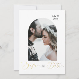 Sichern des Datums Foto, goldenes Skript Einladung