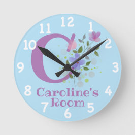 Sichern eines Blumendesigns mit Name & Initial Runde Wanduhr