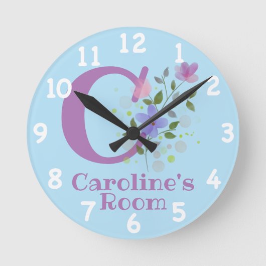 Sichern eines Blumendesigns mit Name & Initial Runde Wanduhr (Vorderseite)