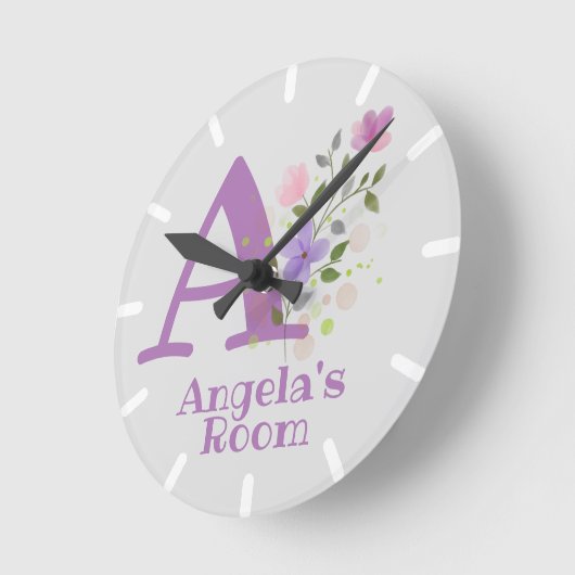 Sichern eines Blumendesigns mit Namen Angela Runde Wanduhr (Winkel)